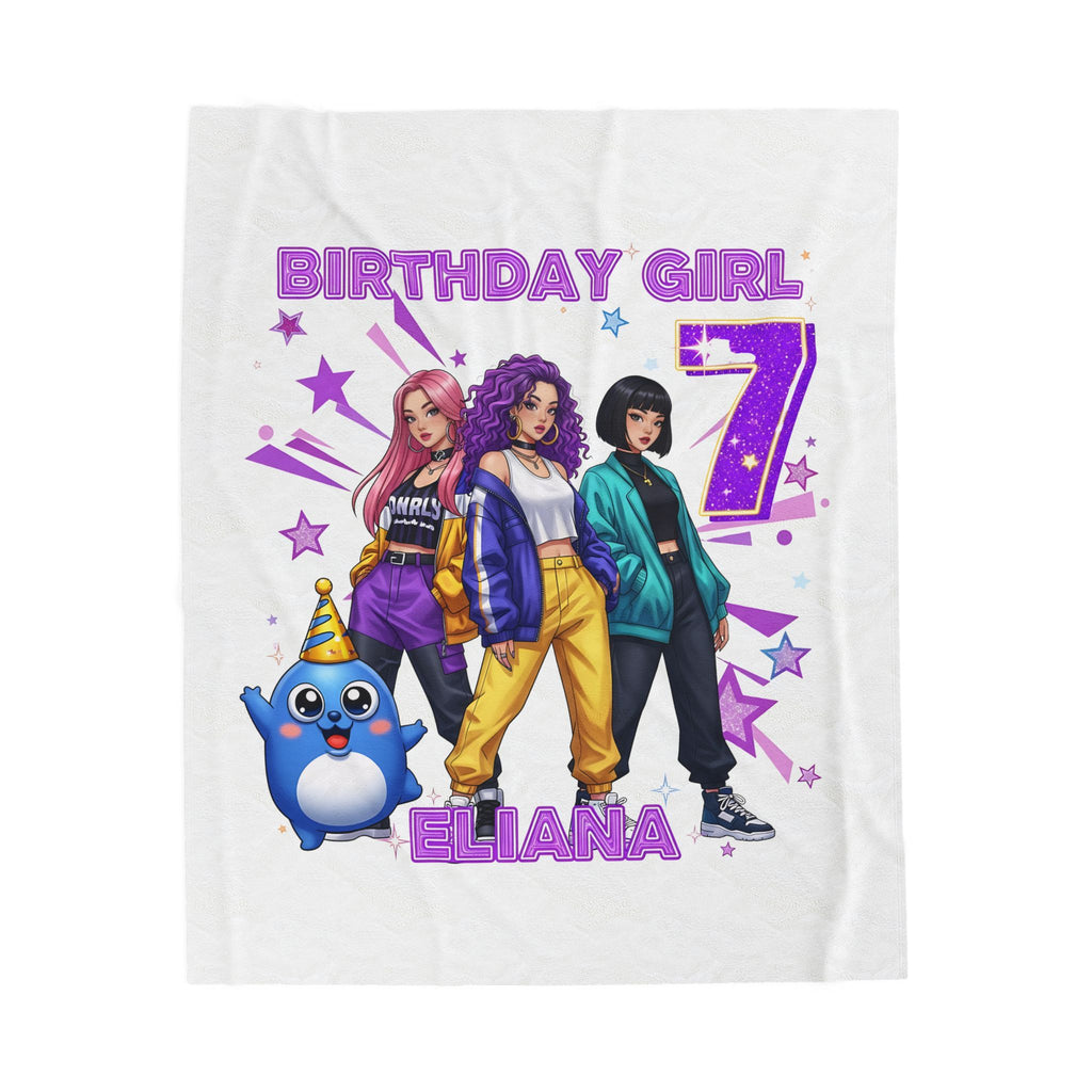 Birthday Girl 7 Blanket | Personalized Eliana Velveteen Plush Blanket
