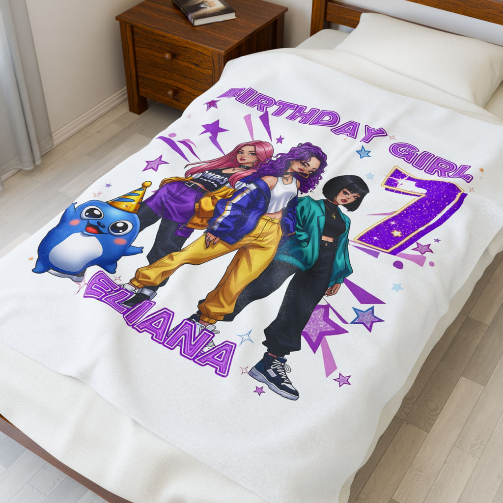 Birthday Girl 7 Blanket | Personalized Eliana Velveteen Plush Blanket